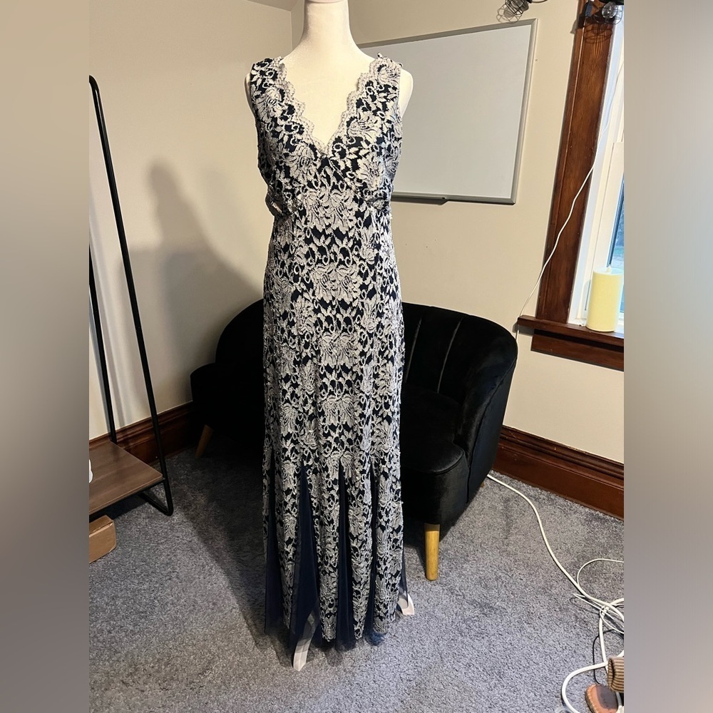 Scalloped Edge Navy & White Lace Dress